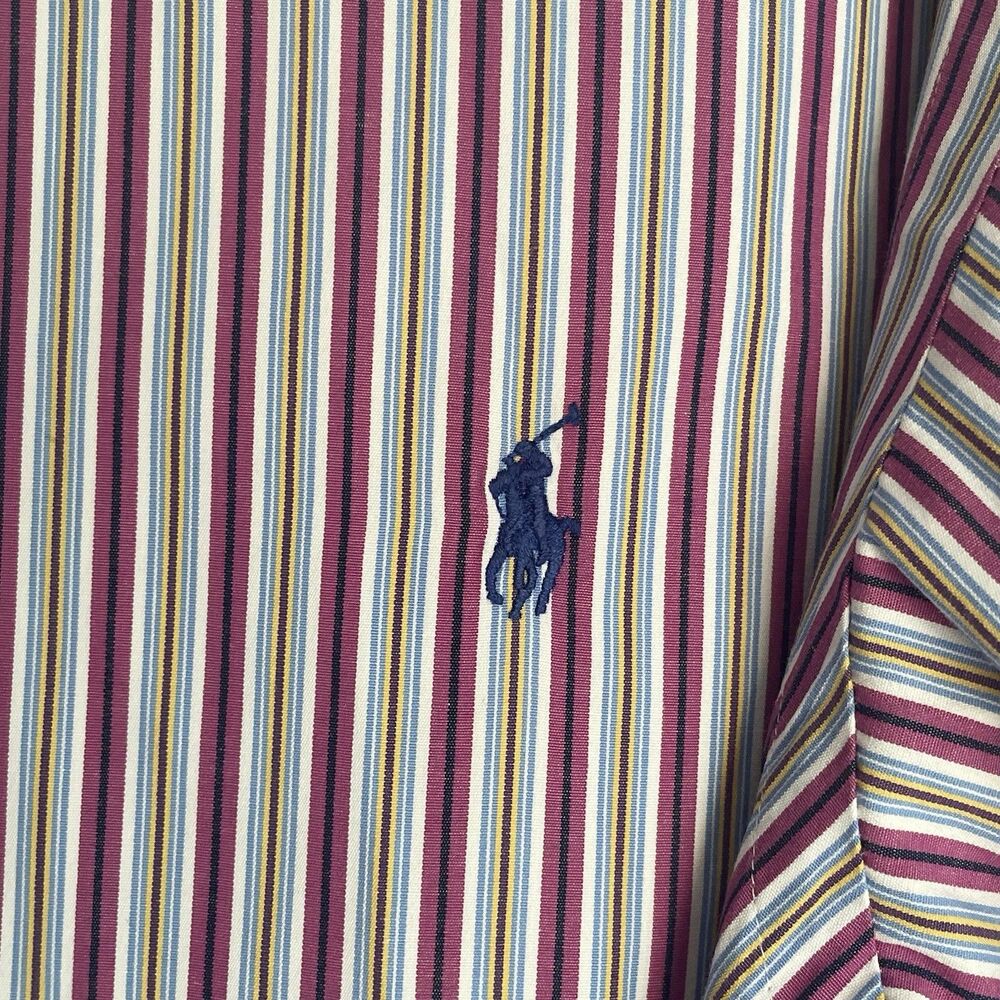 Polo Ralph Lauren Shirt Striped Oxford Men's Size 17 US XL LS Button Down Purple